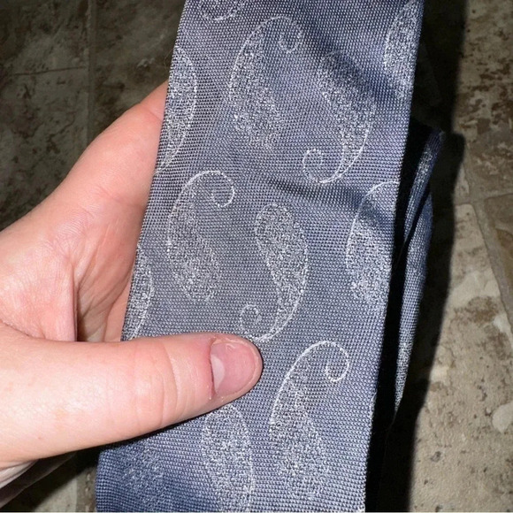 Men’s Calvin Klein Brand Grey Paisley Print Greyish Blue Colour Office Work Tie - Picture 10 of 12